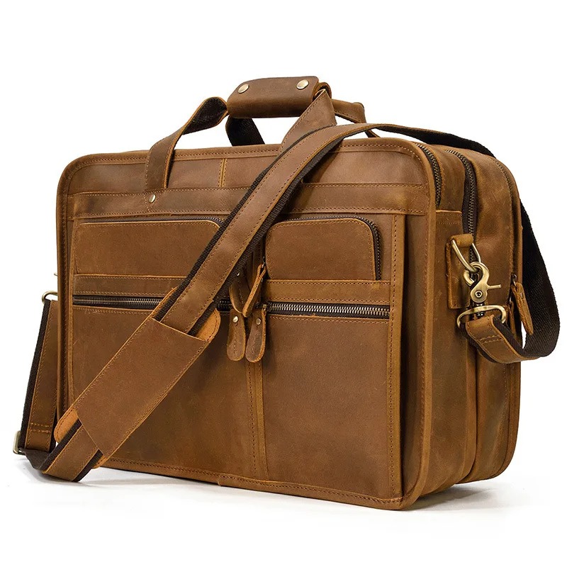 Cartable D&rsquo;affaires en Cuir de Vachette Marron