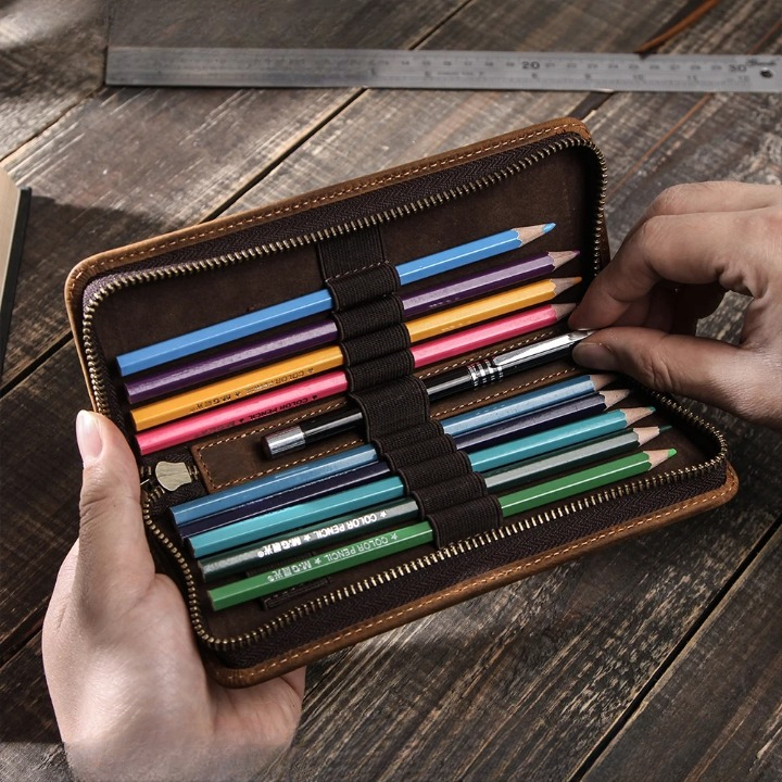 Trousse de Classe en Cuir de Vachette Véritable